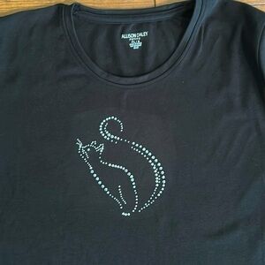 Allison Daley black top with rhinestone cat